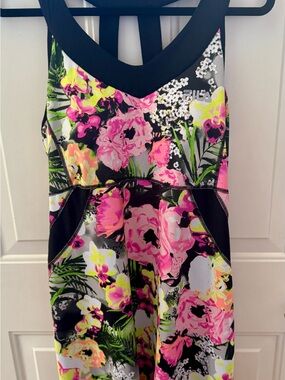 Floral Neon Active Dress with Black Trim